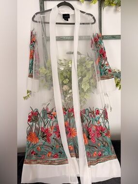 Liv Los Angeles Women's Embroidered Tulle Cover Up White/Multi Size L